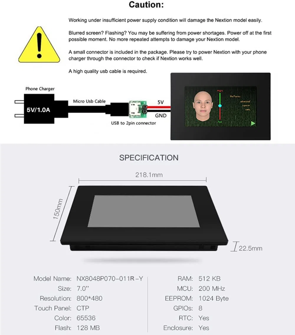 Nextion 7.0" LCD Module Touch Display Intelligent Series NX8048P070-011R-Y HMI IPS RGB 65K Resistive Touchscreen With Enclosure