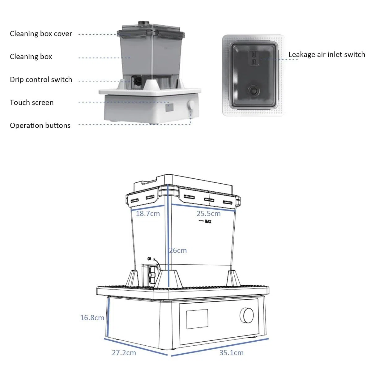 Machine de nettoyage pour imprimante 3D, lavage oscillant de bureau, 2 boîtes de nettoyage, port de vidange clipsable, sans immersion, nettoyage en ≤ 4 min pour modèles d'impression 3D