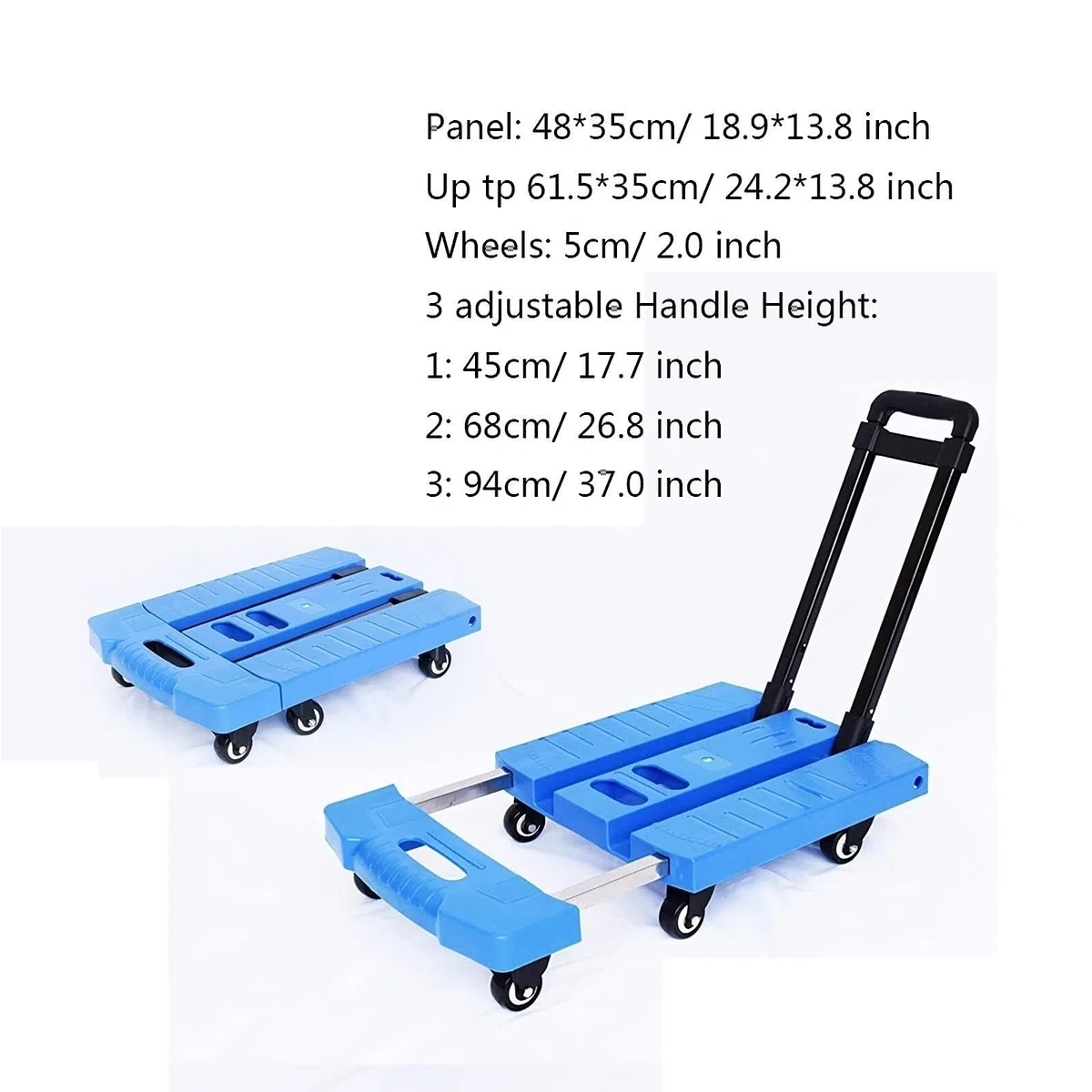 Diable pliable à 6 roues avec poignée extensible – Chariot cargo robuste pour bagages et atelier (5,1 cm)