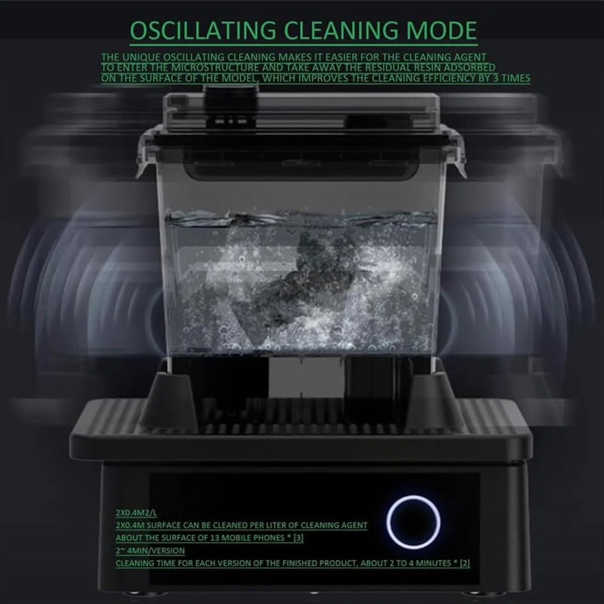 Machine de nettoyage pour imprimante 3D, lavage oscillant de bureau, 2 boîtes de nettoyage, port de vidange clipsable, sans immersion, nettoyage en ≤ 4 min pour modèles d'impression 3D