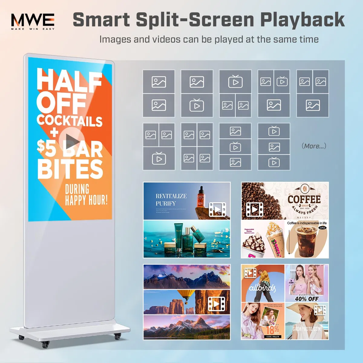 Écran Publicitaire Numérique, 43 Pouce Ecran D'affichage Publicitaire, Kiosque Tactile 2K UHD, Interactif Ecran Affichage Dynamique, Totem de Signalétique LCD pour Magasin, Publicité & Retail