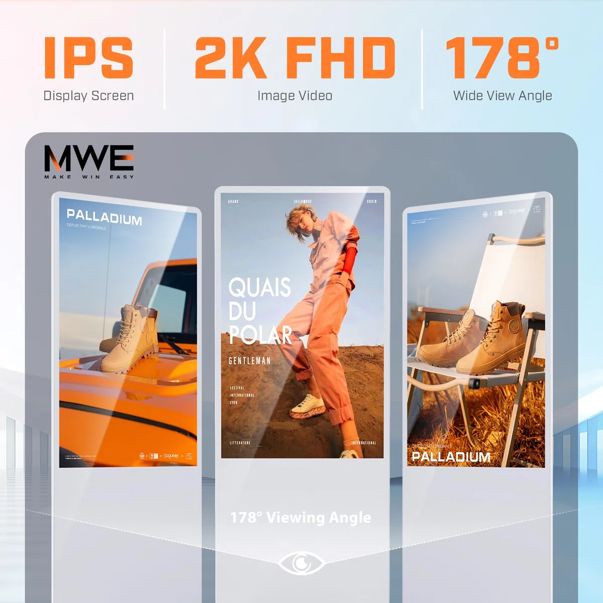 Écran Publicitaire Numérique, 43 Pouce Ecran D'affichage Publicitaire, Kiosque Tactile 2K UHD, Interactif Ecran Affichage Dynamique, Totem de Signalétique LCD pour Magasin, Publicité & Retail
