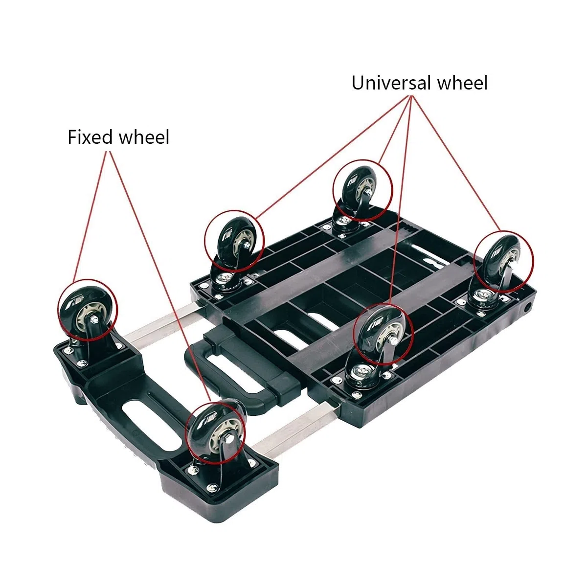 Diable pliable à 6 roues avec poignée extensible – Chariot cargo robuste pour bagages et atelier (5,1 cm)