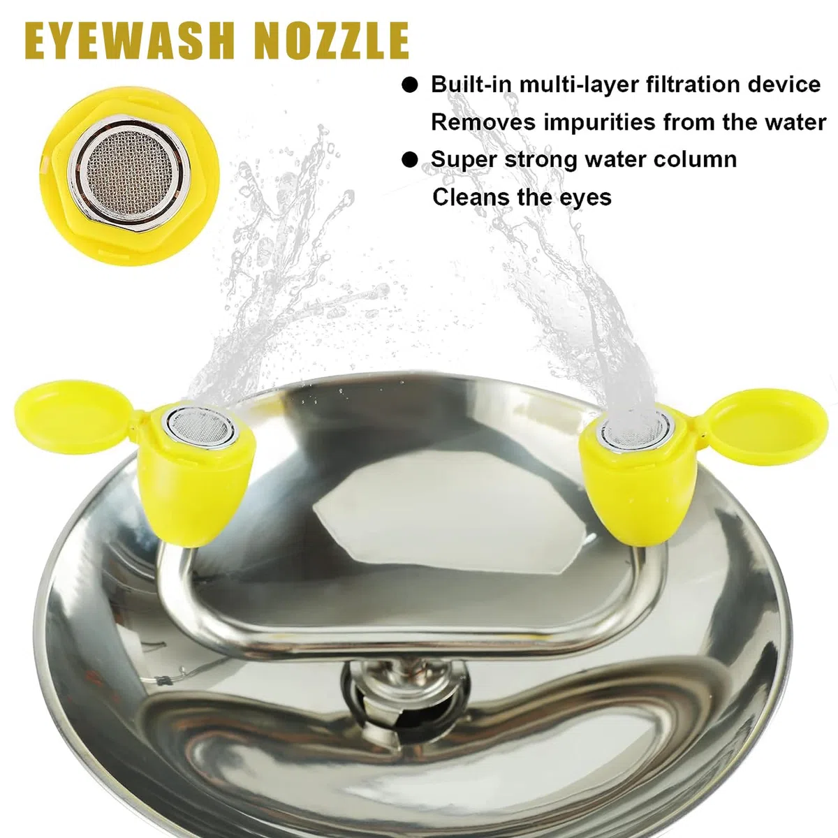 Station de lavage oculaire murale, lave-yeux d'urgence avec panneau de lavage oculaire et couvercle anti-poussière, conception à double buse et matériau en acier inoxydable SS304, pour usine, hôp