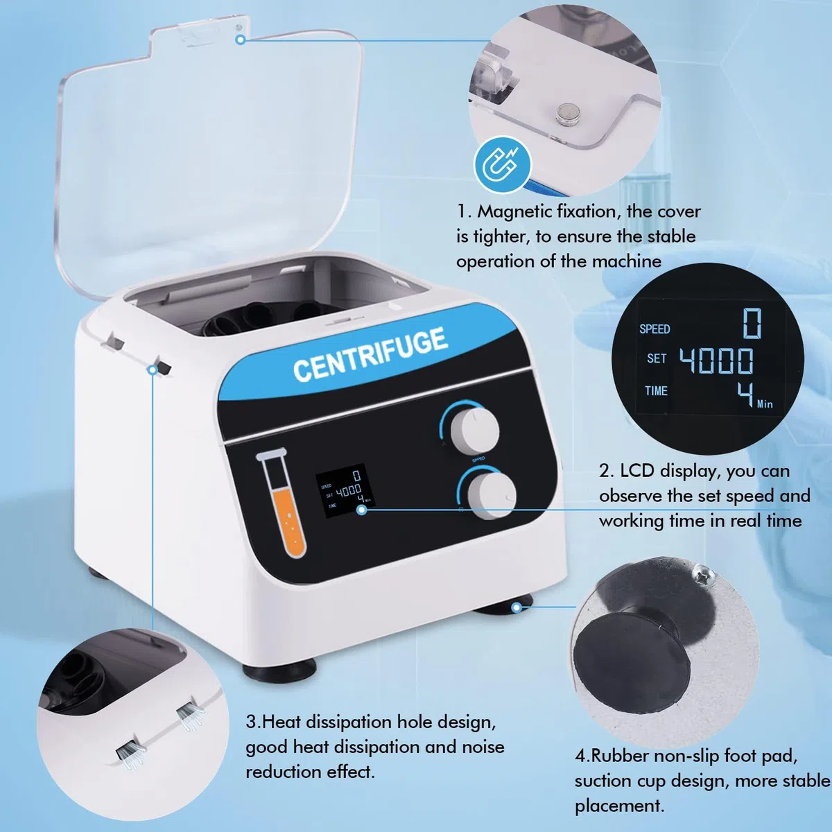 YUCHENGTECH Centrifugeuse de Laboratoire 20mlx8 0-4000 tr/min 0-999 Min